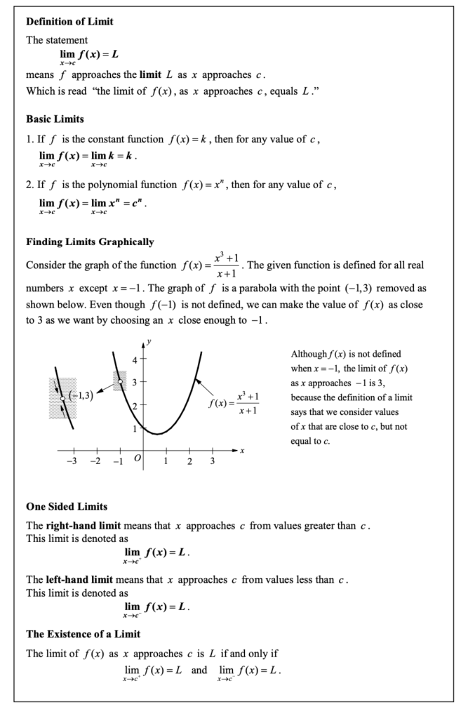 The limit of a function and one sided limits